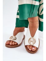 Płaskie Eleganckie Sandały Z Ozdobą Białe Iseliria