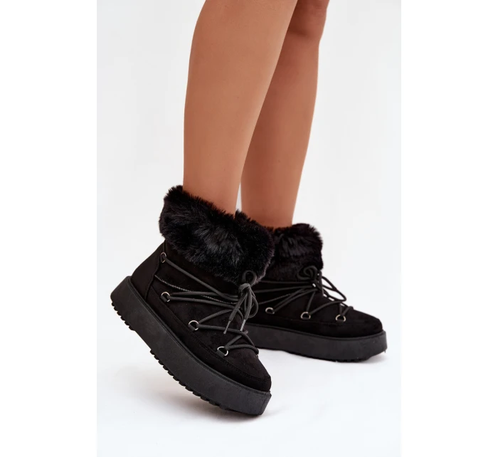 Sněhule s kožíškem a šněrováním Černé Sarivie Sněhule s kožíškem a šněrováním Černé Sarivie