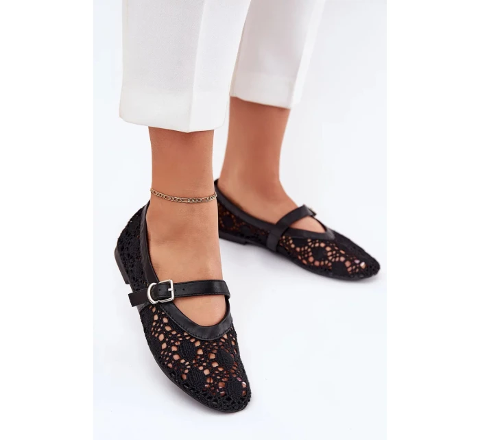 Dámské perforované baleríny s páskem Orphali – černé
