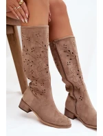 Dámske perforované čižmy na podpätku Helinna - béžové Dámske perforované čižmy na podpätku Helinna - béžové
