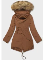 Karamelová tmavomodrá obojstranná dámska zimná bunda (2M-21508)