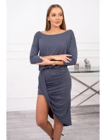 Asymetrické šaty, 3/4 rukávy, grafitová farba Asymetrické šaty, 3/4 rukávy, grafitová farba