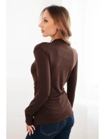 Dámska viskózna blúzka s volánom a ozdobnou sponou hnedá