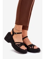 Sandały Na Platformie I Koturnie Z Eko Zamszu Czarne Nendal Sandały Na Platformie I Koturnie Z Eko Zamszu Czarne Nendal