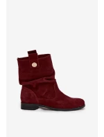 Skórzane Zamszowe Botki Damskie Z Marszczeniem Ocieplane Zazoo 4210 Bordowe