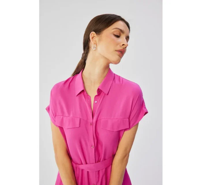 model 19647433 Viskózové maxi košilové šaty lila - STYLOVE