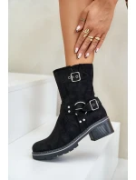 Dámske členkové topánky na nízkom podpätku s prackami Black Zudra