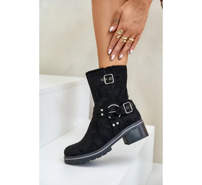 Dámske členkové topánky na nízkom podpätku s prackami Black Zudra