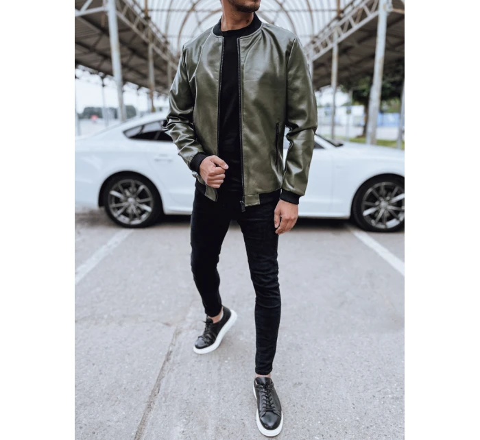 Pánska zelená kožená bunda FashionStreet TX4707