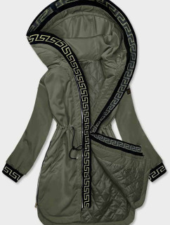 Dámska bunda v khaki farbe s ozdobnou lemovkou (B8139-11)