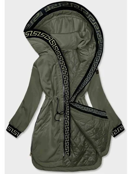 Dámska bunda v khaki farbe s ozdobnou lemovkou (B8139-11) Dámska bunda v khaki farbe s ozdobnou lemovkou (B8139-11)