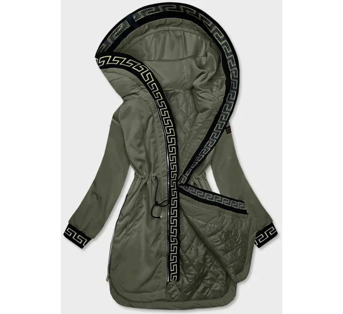 Dámska bunda v khaki farbe s ozdobnou lemovkou (B8139-11) Dámska bunda v khaki farbe s ozdobnou lemovkou (B8139-11)