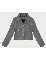 Šedá krátka pruhovaná rebrovaná bunda s ozdobnými gombíkmi (244002) Šedá krátka pruhovaná rebrovaná bunda s ozdobnými gombíkmi (244002)
