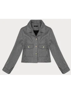 Šedá krátka pruhovaná rebrovaná bunda s ozdobnými gombíkmi (244002)