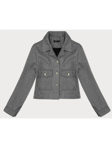 Šedá krátka pruhovaná rebrovaná bunda s ozdobnými gombíkmi (244002) Šedá krátka pruhovaná rebrovaná bunda s ozdobnými gombíkmi (244002)