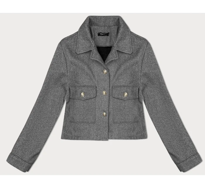 Šedá krátka pruhovaná rebrovaná bunda s ozdobnými gombíkmi (244002) Šedá krátka pruhovaná rebrovaná bunda s ozdobnými gombíkmi (244002)