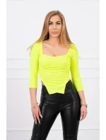 Rebrovaná blúzka s výstrihom žltá neónová