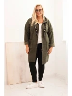 Dámska strihová bunda Plus Size s kapucňou a vreckami khaki