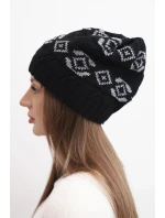 Dámska zimná vlnená čiapka s geometrickým vzorom K434 black + grey