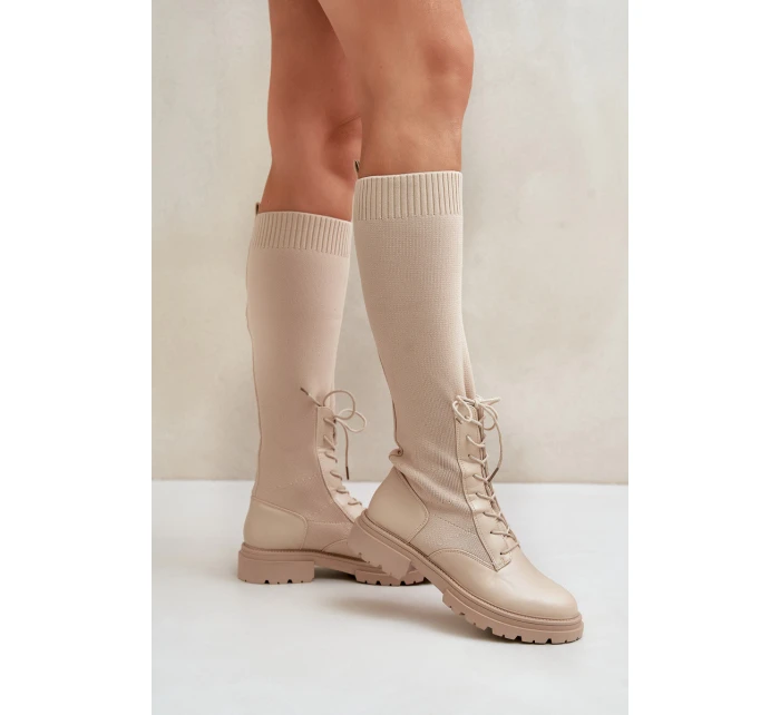 Šněrovací kozačky s elastickým svrškem černé model 21679807 - Boto