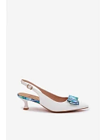 Kožené dámské lodičky na podpatku s ozdobou D&A LZ61-2006 Bílé