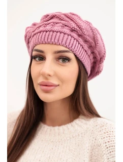 Dámska zimná čiapka z voľného úpletu s ozdobným vzorom K378 fialová