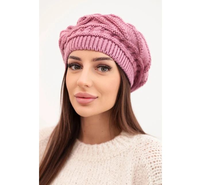 Dámska zimná čiapka z voľného úpletu s ozdobným vzorom K378 fialová
