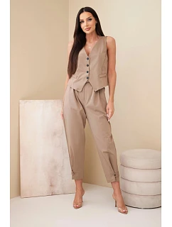 Dámský elegantní komplet s model 22205851 na knoflíky a kalhotami velbloudí - K-Fashion