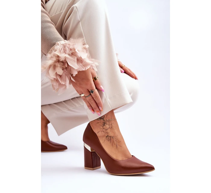 Skórzane Czółenka Lewski 3117 Brązowe