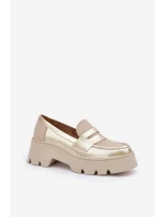 Skórzane Mokasyny Damskie Na Platformie I Płaskim Obcasie Zazoo 20191 Złote