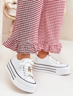 Trampki Damskie Na Platformie Ze Złotymi Przypinkami Białe Fiorina