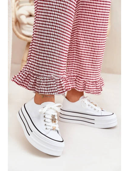 Trampki Damskie Na Platformie Ze Złotymi Przypinkami Białe Fiorina Trampki Damskie Na Platformie Ze Złotymi Przypinkami Białe Fiorina