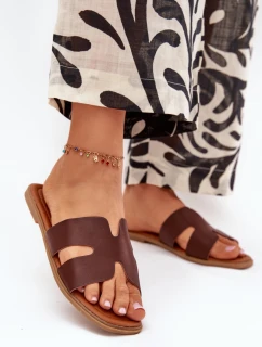 Klapki Damskie Płaskie Z Wycięciami Ciemnobrązowe Salyra