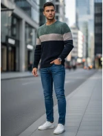 Pánský svetr s kulatým výstřihem zelený a tmavě modrý Dstreet model 21994007 - FashionStreet Pánský svetr s kulatým výstřihem zelený a tmavě modrý Dstreet model 21994007 - FashionStreet