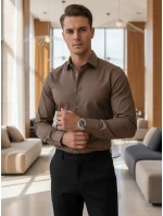 Pánska elegantná hladká hnedá košeľa REGULAR FIT FashionStreet DX2684