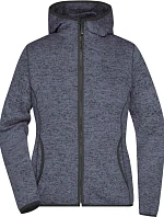 Daiber JN 588 Dámska pletená fleecová bunda s kapucňou 02.0588 denim melange/čierna