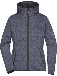 Daiber JN 588 Dámska pletená fleecová bunda s kapucňou 02.0588 denim melange/čierna