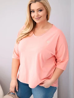 Dámská bavlněná oversize halenka Plus Size s výstřihem do V meruňková