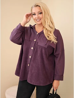 Dámská bavlněná mikina Plus Size s kapucí a knoflíky fialová tmavá