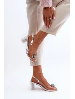 Průhledné sandály na podpatku s ozdobou stříbrné D&A model 21655900 - S.Barski Průhledné sandály na podpatku s ozdobou stříbrné D&A model 21655900 - S.Barski