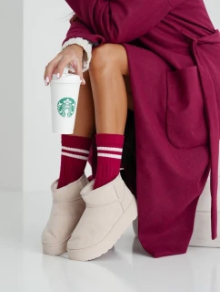 Skarpetki Damskie Warkocz Z Paskami Bordowe