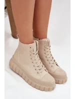 Dámske zateplené tenisky na platforme z ECO kože Big Star - béžové Dámske zateplené tenisky na platforme z ECO kože Big Star - béžové