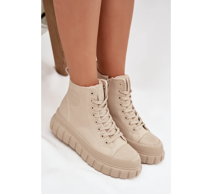 Dámske zateplené tenisky na platforme z ECO kože Big Star - béžové Dámske zateplené tenisky na platforme z ECO kože Big Star - béžové