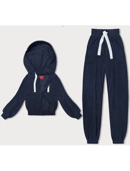 Tmavomodrý rebrovaný teplákový komplet (AMG-335A)