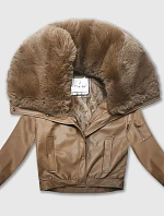 Kožená bunda s veľkým kožušinovým golierom Glakate camel (LU98090#)