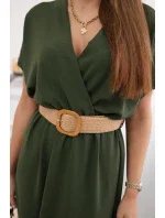 Dlhé šaty s ozdobným opaskom v khaki farbe Dlhé šaty s ozdobným opaskom v khaki farbe