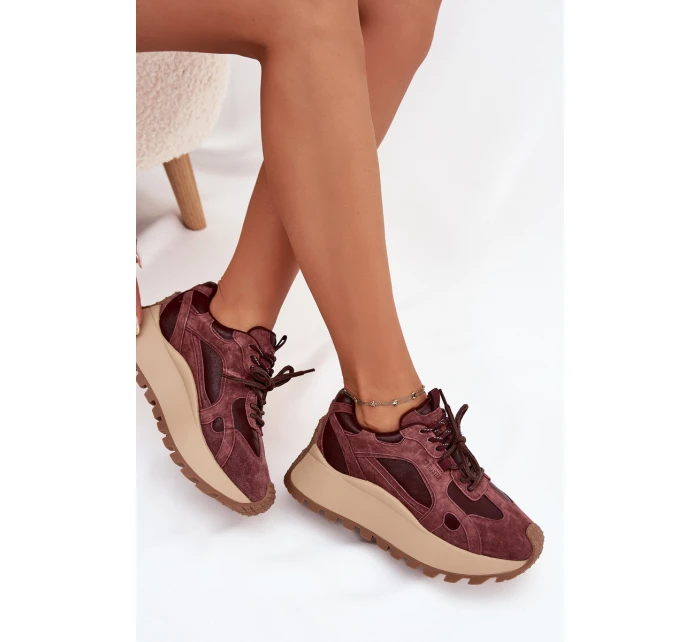 Kožené Sneakersy Na Platformě Dámské Big Star model 21705723 HIPOLY SYSTEM Bordové - Big Star Shoes