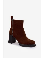 Botki Damskie Z Naturalnego Zamszu Na Słupku Ocieplane Vinceza 91141 Brązowe