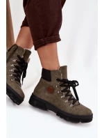 Zateplené dámské trapery na platformě tmavě zelené model 21714434 - Boto