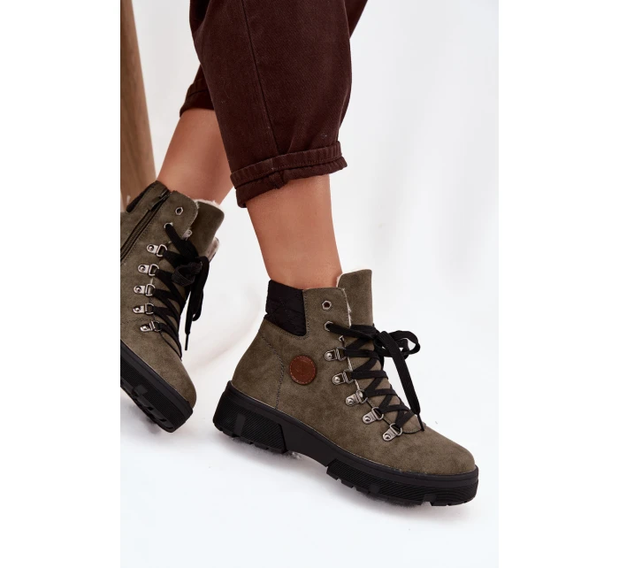 Zateplené dámské trapery na platformě tmavě zelené model 21714434 - Boto